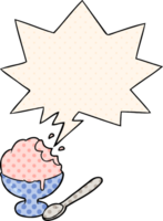 cartoon ice cream dessert in bowl with speech bubble in comic book style png