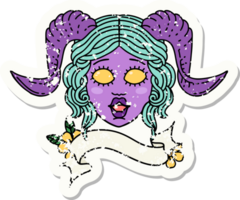 grunge sticker van een tiefling karakter gezicht png