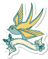 tattoo style sticker with banner of a swallow png