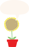 mignonne dessin animé fleur avec discours bulle dans rétro style png