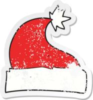 retro distressed sticker of a cartoon christmas hat png