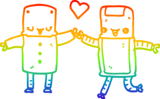 arco iris degradado línea dibujo de un dibujos animados robots en amor png