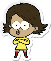 sticker of a cartoon girl pouting png