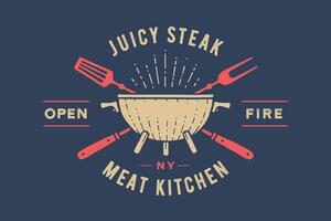 Label or logo for restaurant. Logo with grill, bbq or barbecue vector