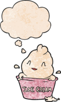 cute cartoon ice cream with thought bubble in grunge texture style png