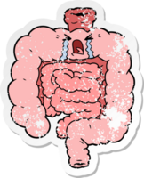 distressed sticker of a cartoon intestines crying png