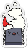 hand drawn sticker cartoon of a overheating computer chip wearing santa hat png
