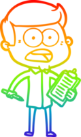 rainbow gradient line drawing of a cartoon shocked man png