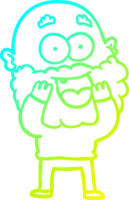 cold gradient line drawing of a cartoon crazy happy man with beard gasping png