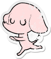 distressed sticker of a cute cartoon elephant png