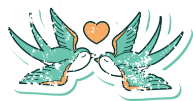 iconic distressed sticker tattoo style image of swallows and a heart png