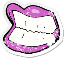 retro distressed sticker of a cartoon grinning mouth png