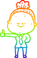 rainbow gradient line drawing of a cartoon happy old woman png