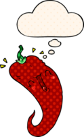 cartoon chili pepper with thought bubble in comic book style png