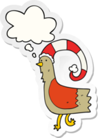 dibujos animados pollo en gracioso Navidad sombrero con pensamiento burbuja como un impreso pegatina png