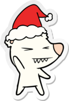 angry polar bear hand drawn sticker cartoon of a wearing santa hat png