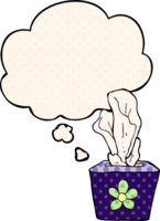 dibujos animados caja de tejidos con pensamiento burbuja en cómic libro estilo png