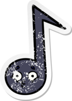 distressed sticker of a cute cartoon musical note png