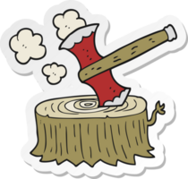 sticker of a cartoon tree stump and axe png