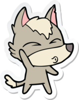 sticker of a cartoon waving wolf whistling png