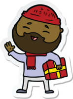 sticker of a cartoon happy bearded man png