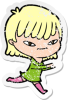 distressed sticker of a cartoon woman png