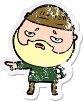 distressed sticker of a cartoon worried man with beard png