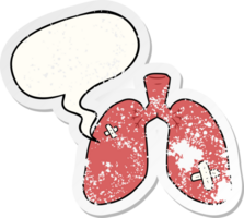 cartoon repaired lungs with speech bubble distressed distressed old sticker png