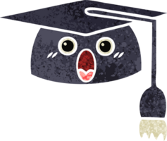 retro illustration style cartoon of a graduation hat png