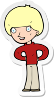 sticker of a cartoon happy boy with hands on hips png