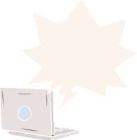 cartoon laptop computer with speech bubble in retro style png