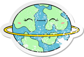 bedrövad klistermärke av en tecknad serie beboelig utomjording planet png