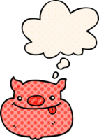 cartoon happy pig face with thought bubble in comic book style png