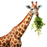 A giraffe is eating leaves from a tree png