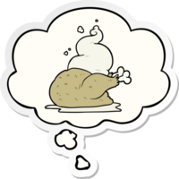 cartoon cooked chicken with thought bubble as a printed sticker png