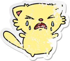 hand drawn distressed sticker cartoon of cute kawaii crying cat png