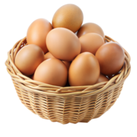 A basket full of eggs is sitting on a transparent background png