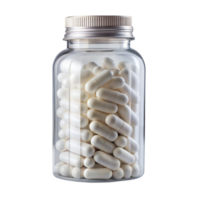 A jar of white pills sits on a transparent background png