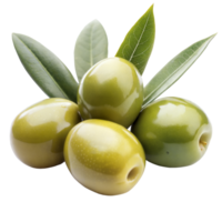 A bunch of green olives with leaves on top png