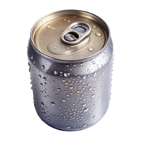 en kall, kondensvattentäckt aluminium soda kan fotograferad i en studio miljö, betona dess uppfriskande utseende png