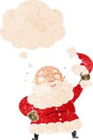 cartoon santa claus waving hat with thought bubble in grunge distressed retro textured style png