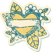 iconic distressed sticker tattoo style image of a heart and banner png