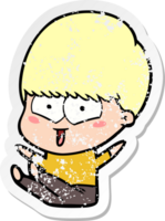 distressed sticker of a cartoon happy boy png