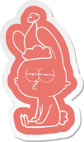 cute quirky cartoon  sticker of a rabbit wearing santa hat png