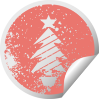 affligé circulaire peeling autocollant symbole de une Noël arbre png