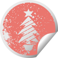 distressed circular peeling sticker symbol of a christmas tree png