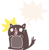 cartoon shocked cat amazed with speech bubble in retro style png