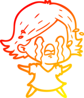 warm gradient line drawing of a cartoon woman crying png