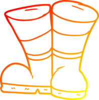 warm gradient line drawing of a wellington boots cartoon png