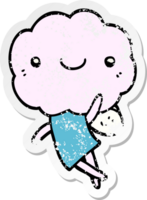 distressed sticker of a cute cloud head creature png